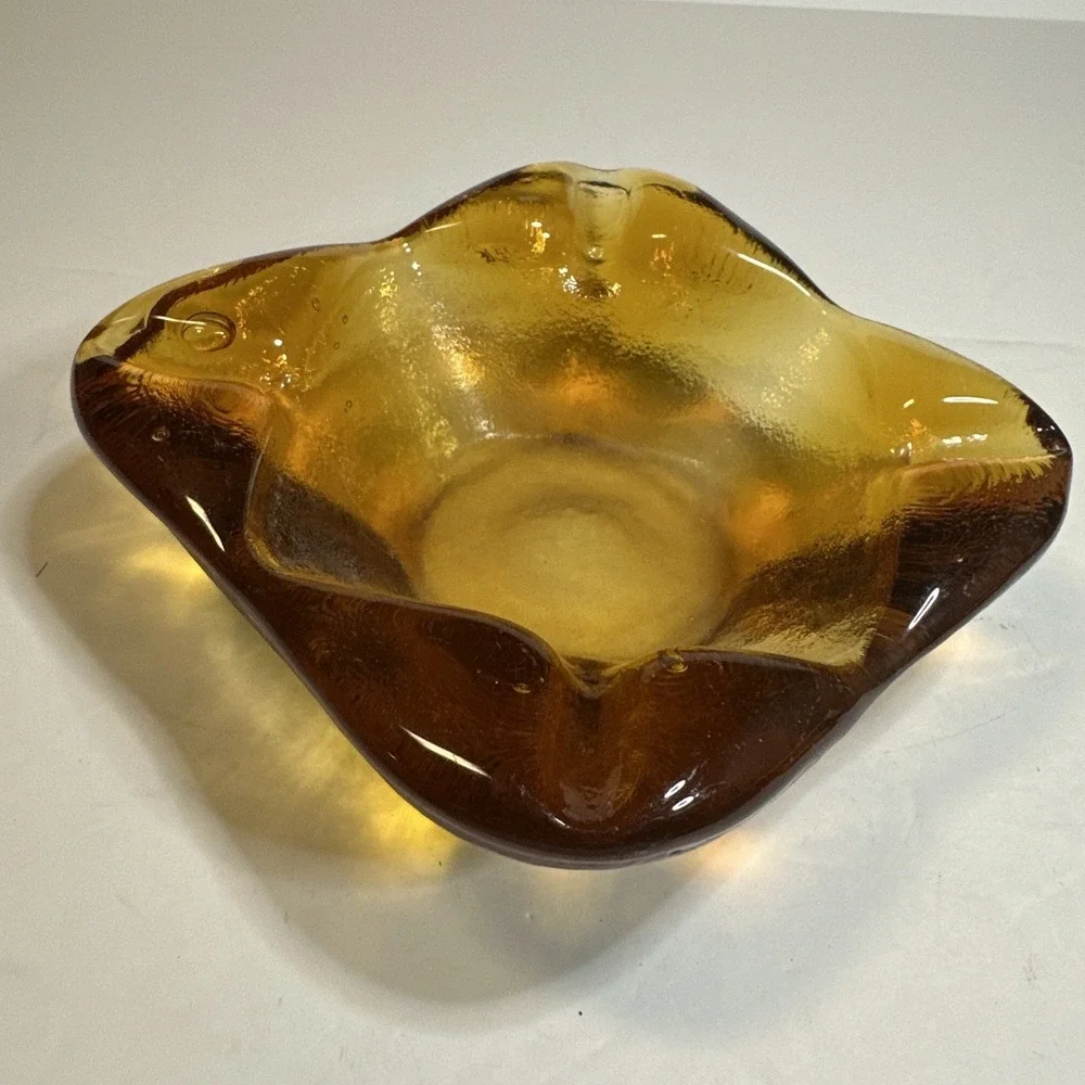 Vtg Imperial Olde Jamestown Line Heavy Amber Glass Cigar Ashtray